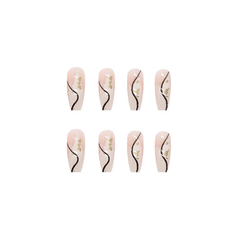 24 шт./компл. длинные балерины черные изогнутые блестящие накладные ногти Qucik Nails носить наклейки для ногтей