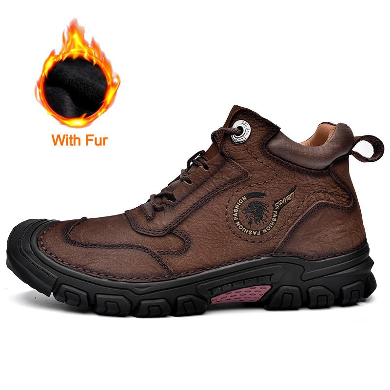 Мужская обувь из натуральной кожи, высококачественная походная обувь ручной работы, нескользящие кроссовки, зимние теплые мужские ботинки, модные винтажные ботинки