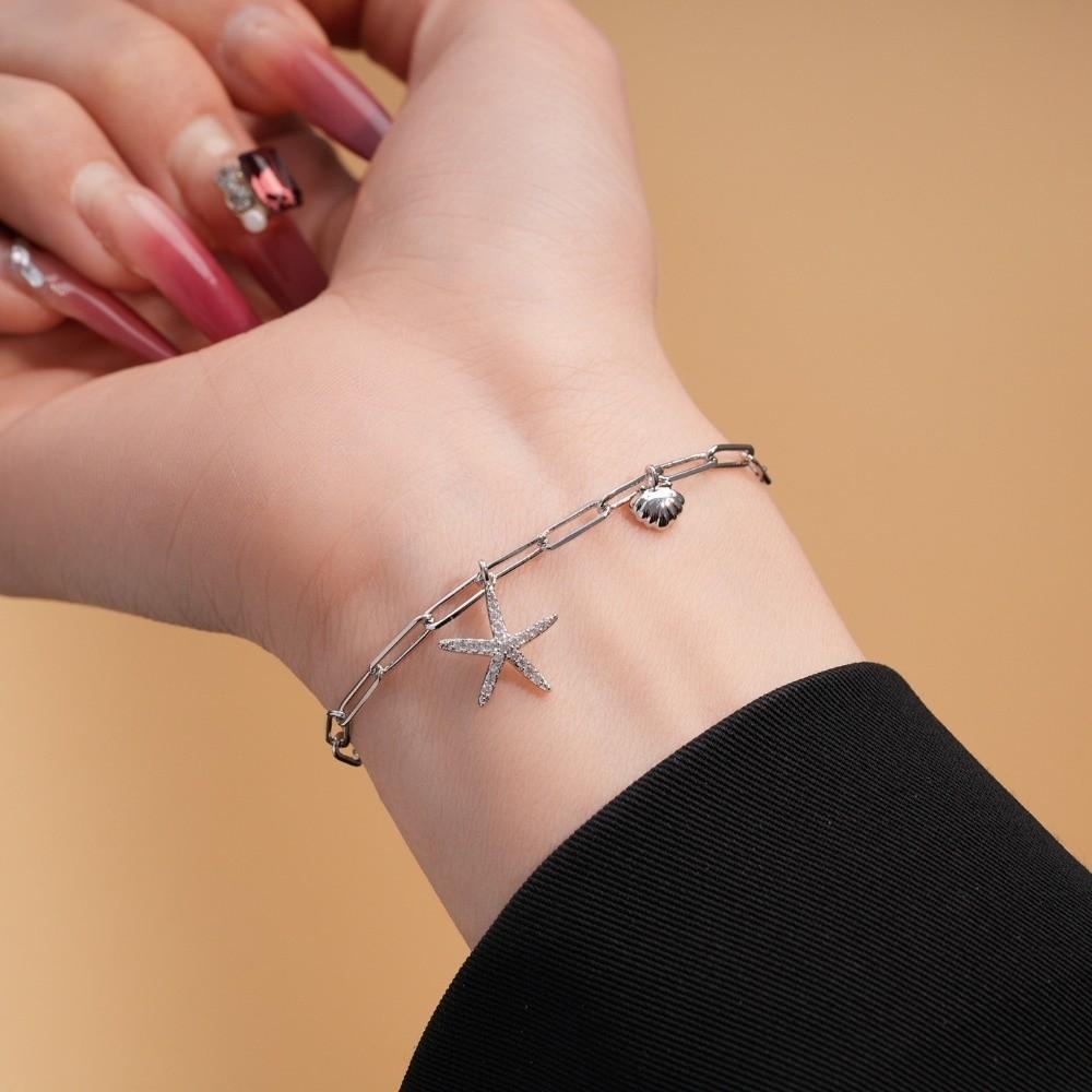 Copper Zircon Bohemian Shell Bangle Ornaments Beach Hand Chain Metal Shell Starfish Bracelet  Beach