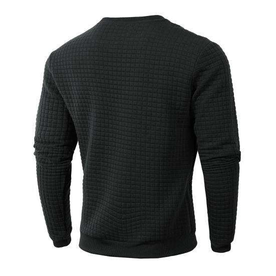 Мужской весенний топ с 3D-клеткой, с текстурой O-образного выреза, облегающий крой, с длинным рукавом, однотонный