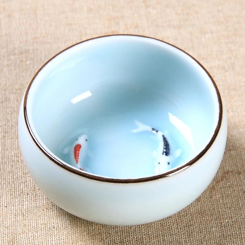 Chinese Longquan Celadon Porcelain 1pcs Tea cup,China Teacups and SaucerTea Bowl Golden Fish 60ml China Tea Pot Celadon Teacups