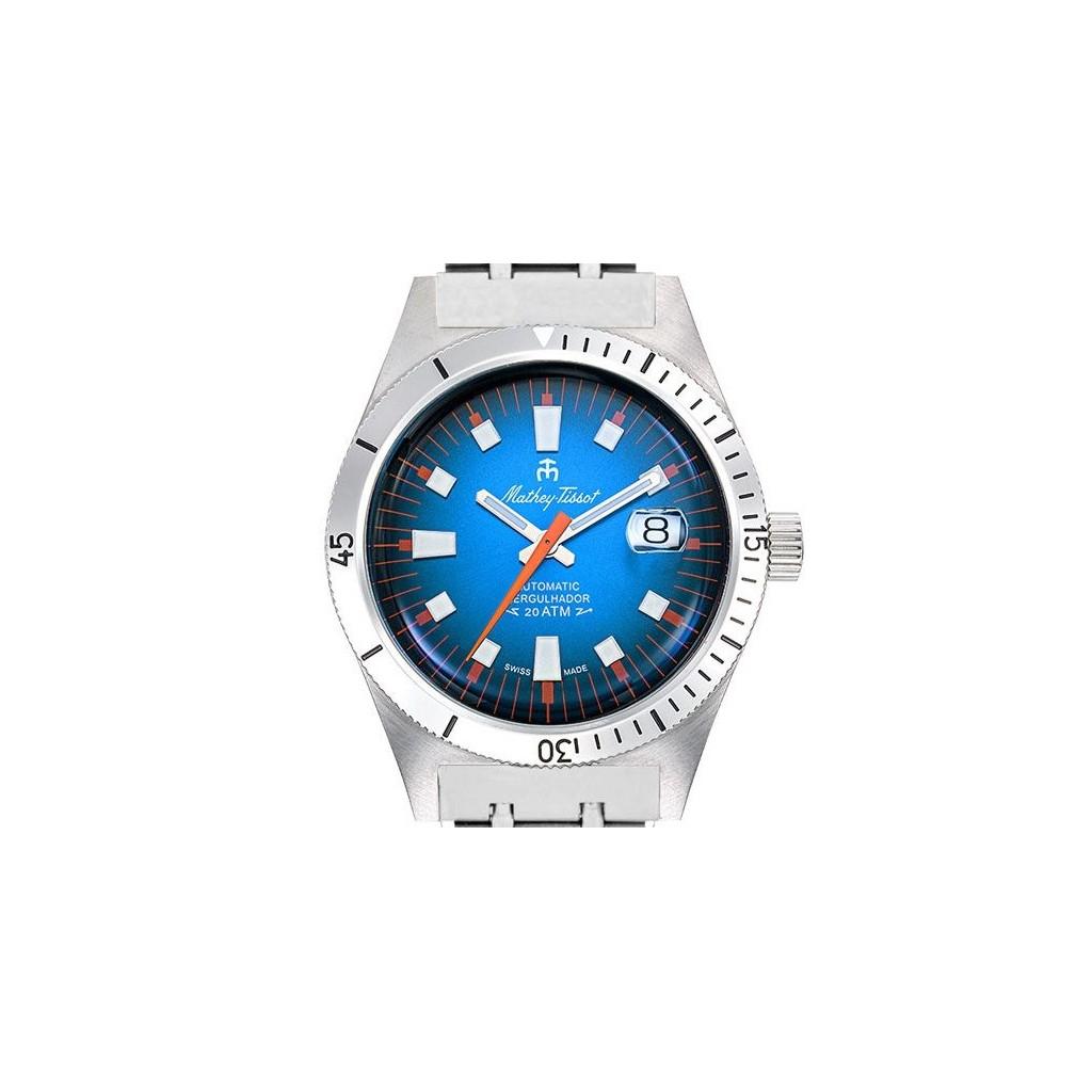 Mathey-Tissot Мужские часы Mergulhador MRG1 200M из нержавеющей стали с синим циферблатом и автоматическим механизмом для дайвинга с дополнительным ремешком