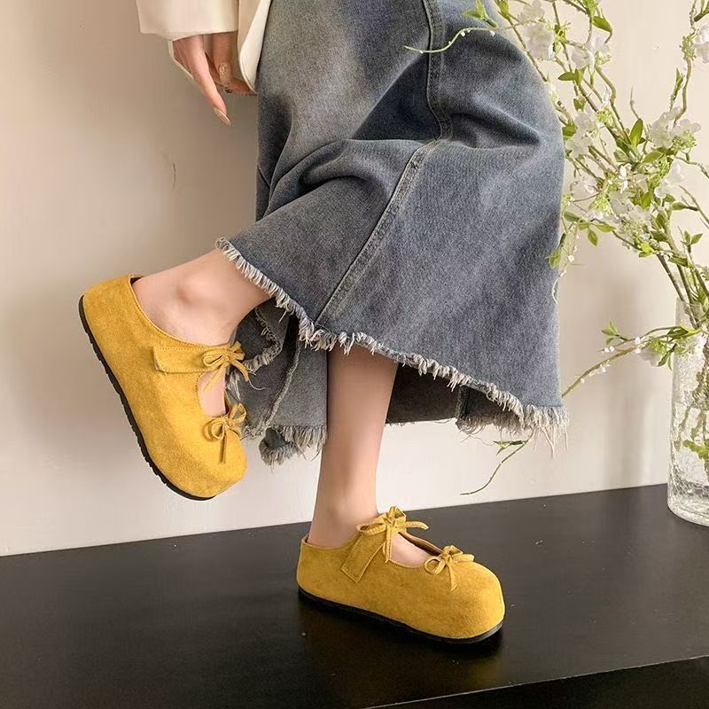 Стильные и простые удобные туфли на платформе с пряжкой от ветра, женские туфли с круглой головкой и мягкой подошвой, тапочки-мешки, новинка 2025 года