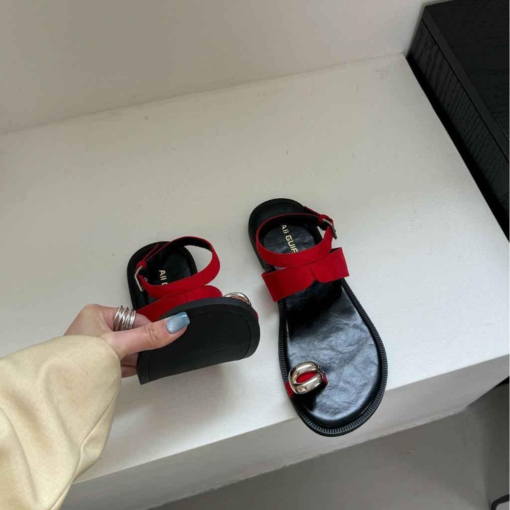 A852-12~ Сандалии с плоской подошвой, французские с металлическим носком, женская обувь лето 2025, новая римская обувь