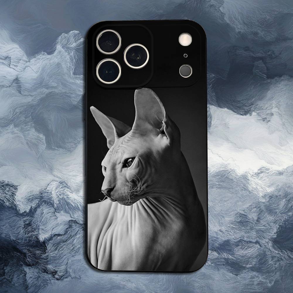 Чехол для iPhone 11,12,15,14,13,16,17,Plus,Pro Max,XS,X,XR,SE,Mini,8,7 с изображением кошки породы Сфинкс, Мягкий силикон, Черный