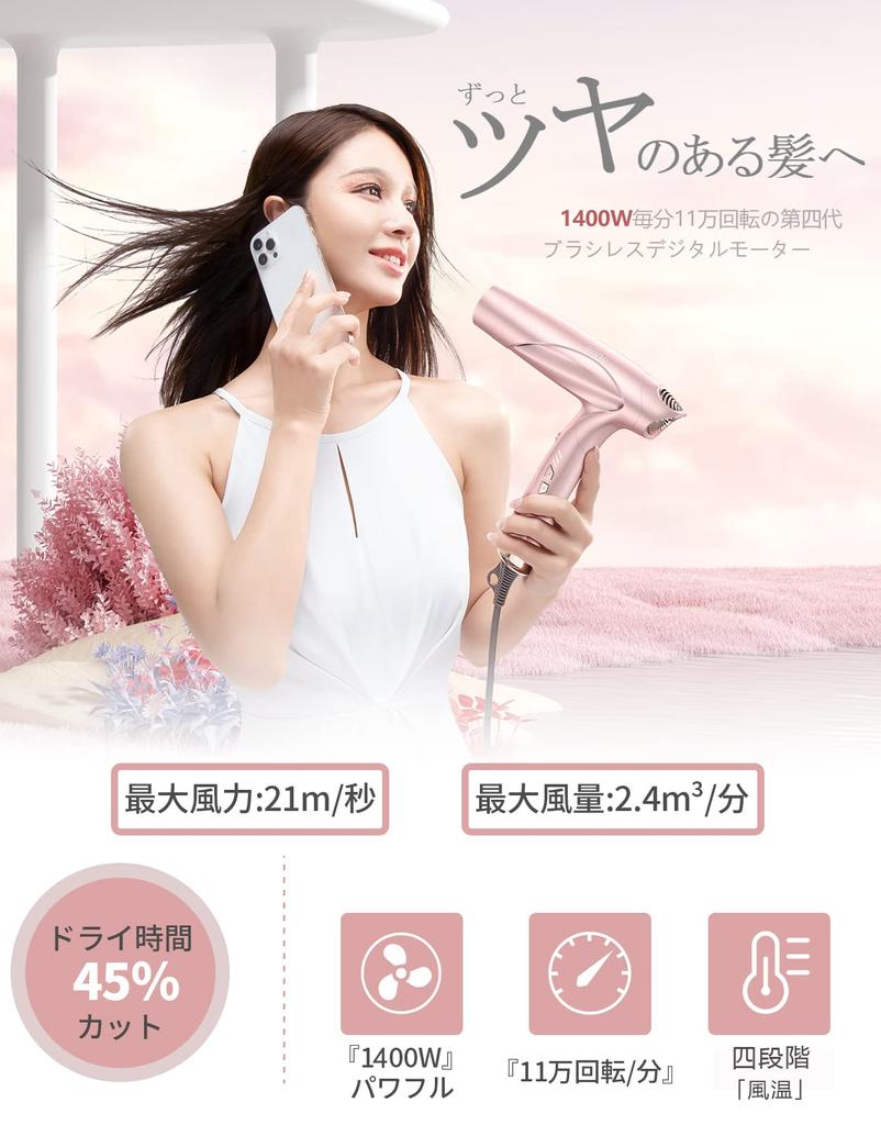 Llano Hair Large Air High Wind Salon Quick 21 Оснащен нейтрализующими ионами Rhythm Heat Damage Ion Для домашнего путешествия Для сертифицированного фена PSE, Объем,