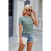 Летняя однотонная тонкая плиссированная футболка с коротким рукавом и круглым вырезом для женщин