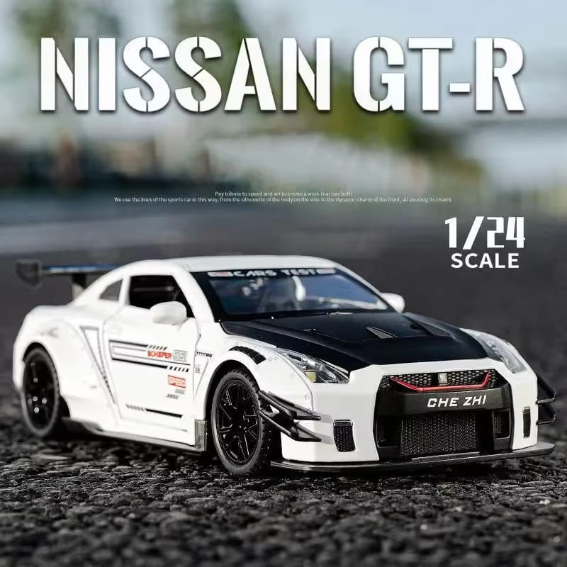 1:24 Skyline Ares Nissan GTR R34 R35 Модель легкосплавного спортивного автомобиля Литая металлическая гоночная модель автомобиля Моделирование Звук и свет Детский подарок
