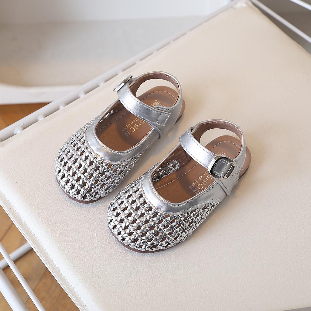 Classic Toddlers Kids Summer Shoes Little Girls Weave Design Sandals Cut-outs Hollow Breathable Toe-capped