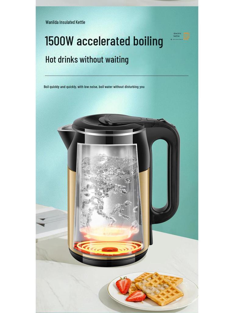 Электрический чайник Wanlida: Нержавеющая сталь, постоянная температура, большая вместимость, многофункциональность, автоматическое отключение питания.