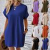 2025 Cross-border Women's Solid Color Loose Pocket Dress - Round Neck, Short Sleeve, Spring/Summer Collection