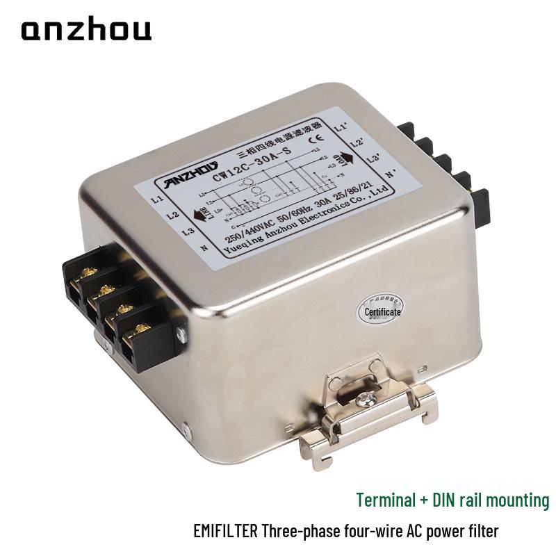 Three-Phase Four-Wire EMI Power Filter CW12C-30A-S Servo Anti-Interference Rail Type