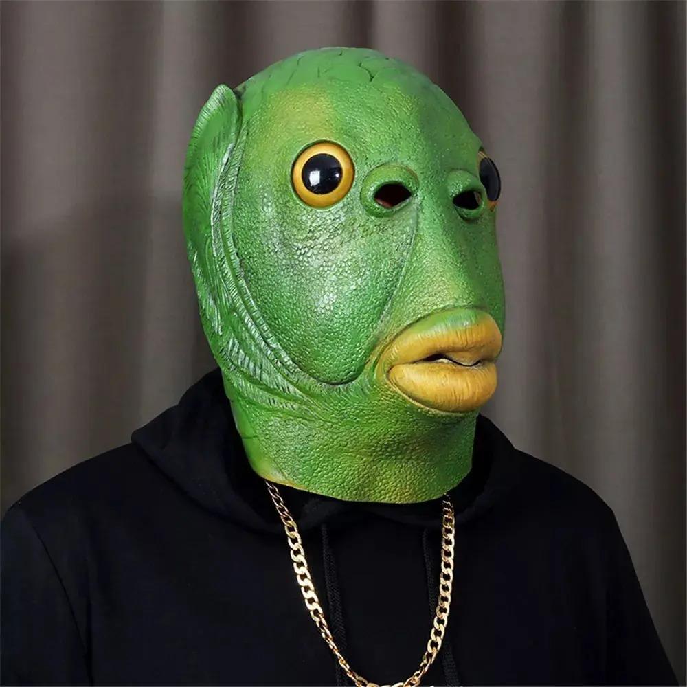 Ugly Green Fish Head Halloween Masks for Adults