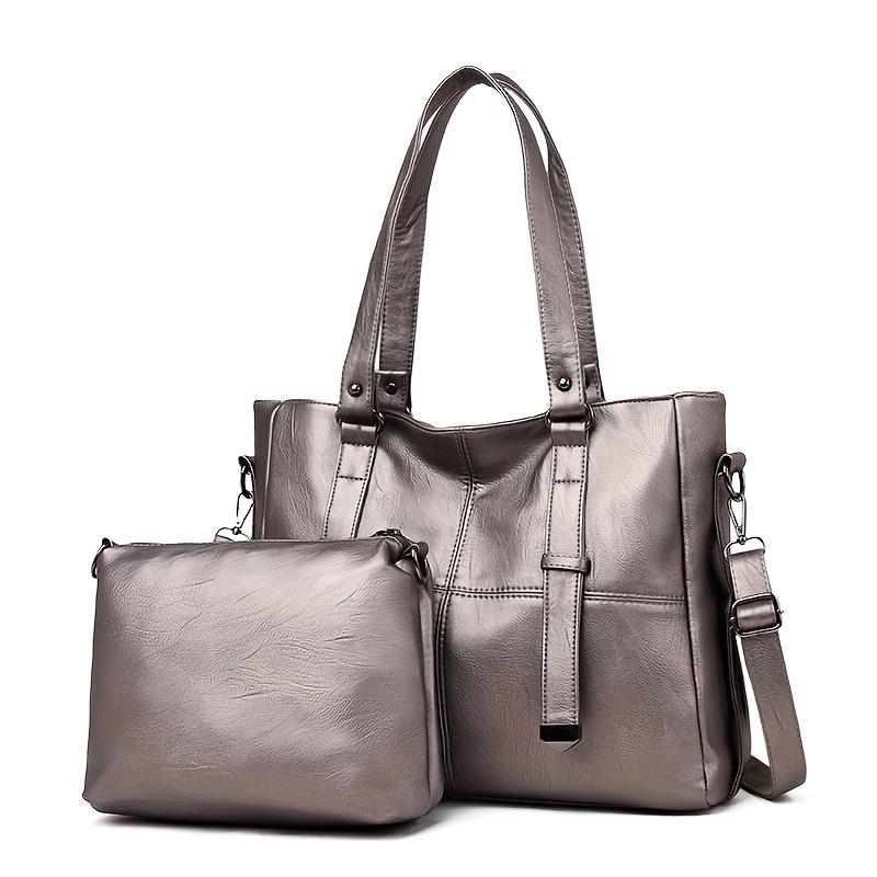 2pcs Large Capacity Solid Color Crossbody Bag + Small Storage Bag Set, Casual Water-Resistant Adjustable Shoulder Straps Bags For Men & Women