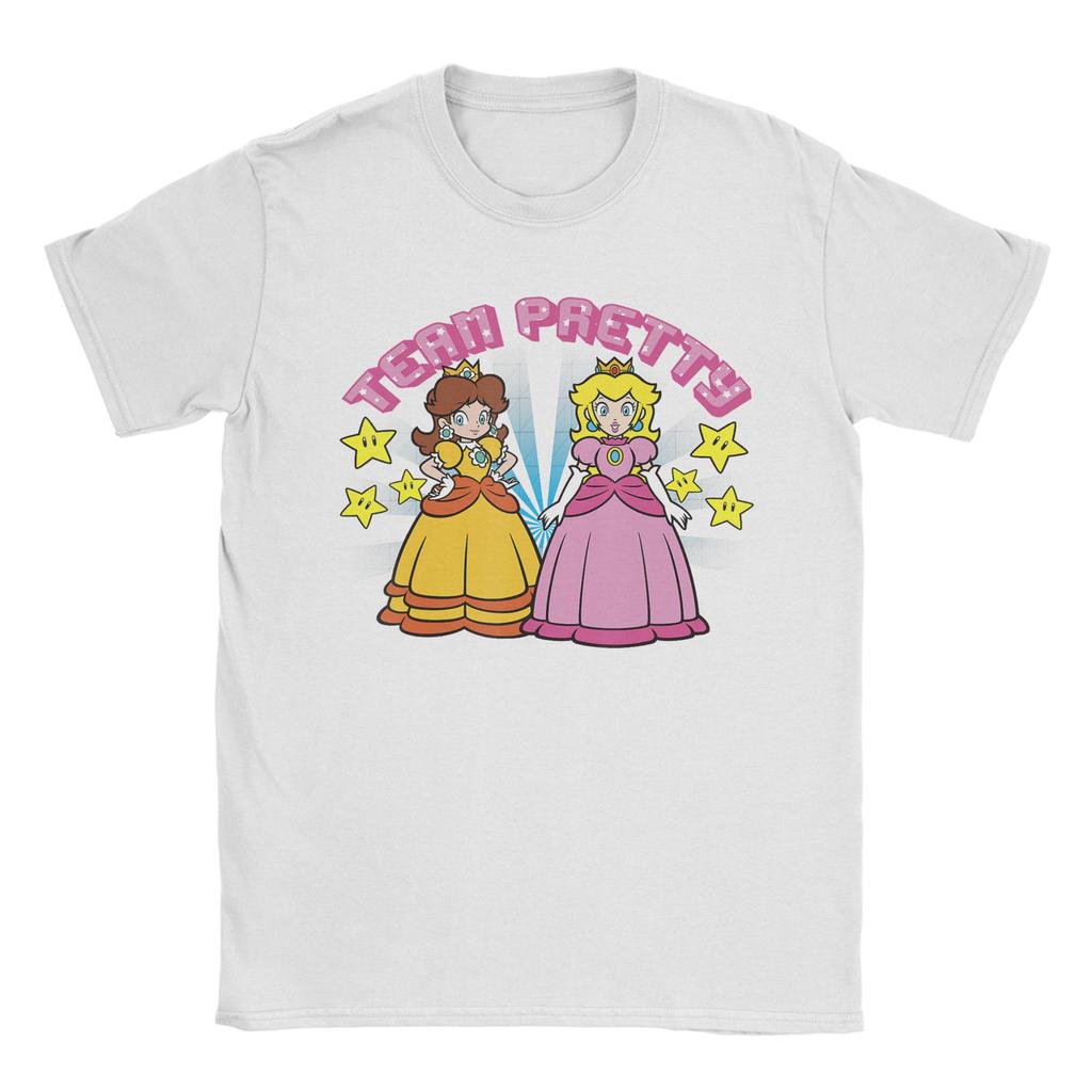 Super Marios Peach and Daisy Team Pretty T Shirts Unisexs Cotton Funny TShirts O Neck Tees Short Sleeve Clothes Classic