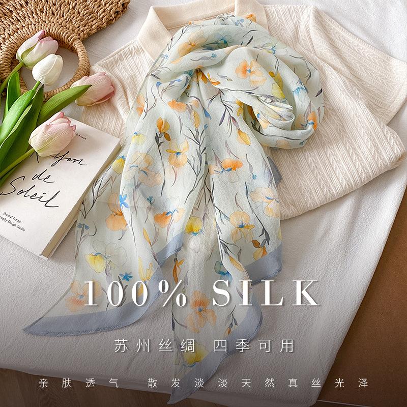 1116 spring and summer new 111% mulberry silk silk scarf light luxury high-end silk chiffon streamer Korean version neck accessories