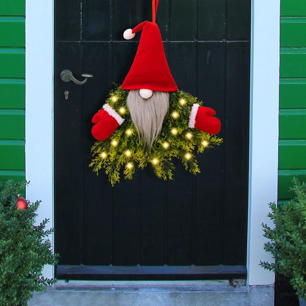 Luminous Glowing Gnome Wreath Artificial Branches Faceless Doll Hanging Ornament  Bar