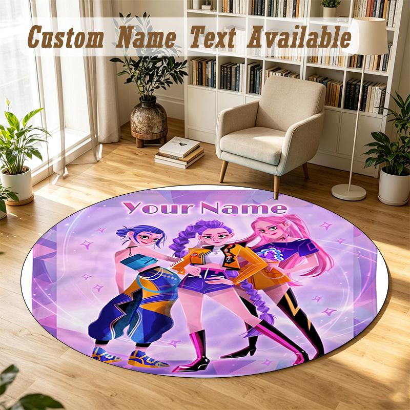 Round Rug Custom NameKpop Demon Hunters Pattern Non Slip Carpet Home Floor Decor