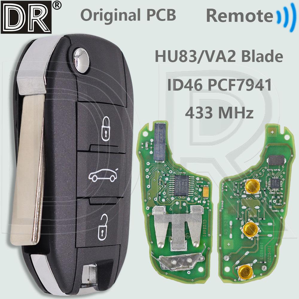 DR OEM PCB ID46 PCF7941 433MHz HU83/VA2 Car Remote Key For Citroen C2 C3 C4 Cactus C-Elysee Peugeot 208 301 308 508 608 2008