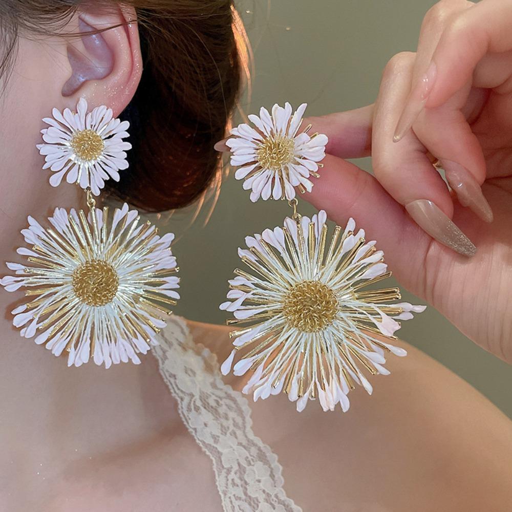 Изысканные серьги-гвоздики в виде подсолнуха, шикарные серьги в виде морского пляжа, модные цветочные серьги-гвоздики для вечеринки