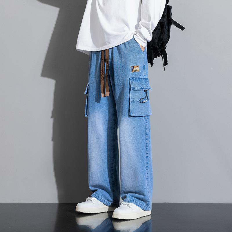 Весна и осень новые американские винтажные джинсы мужские свободные повседневные брюки больших размеров с широкими штанинами