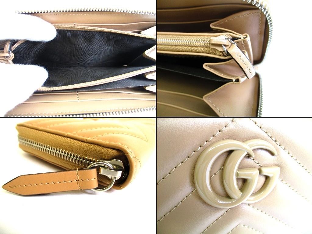 Оригинальный длинный кошелек GUCCI Marmont GG из бежевой кожи с круговой молнией #b283 Открытая коробка