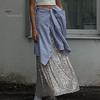 Women Maxi Skirt Elastic High Waist Shiny Sequins Long Skirt Street Style Loose Fit Skirt Night Club Stage Show Skirt