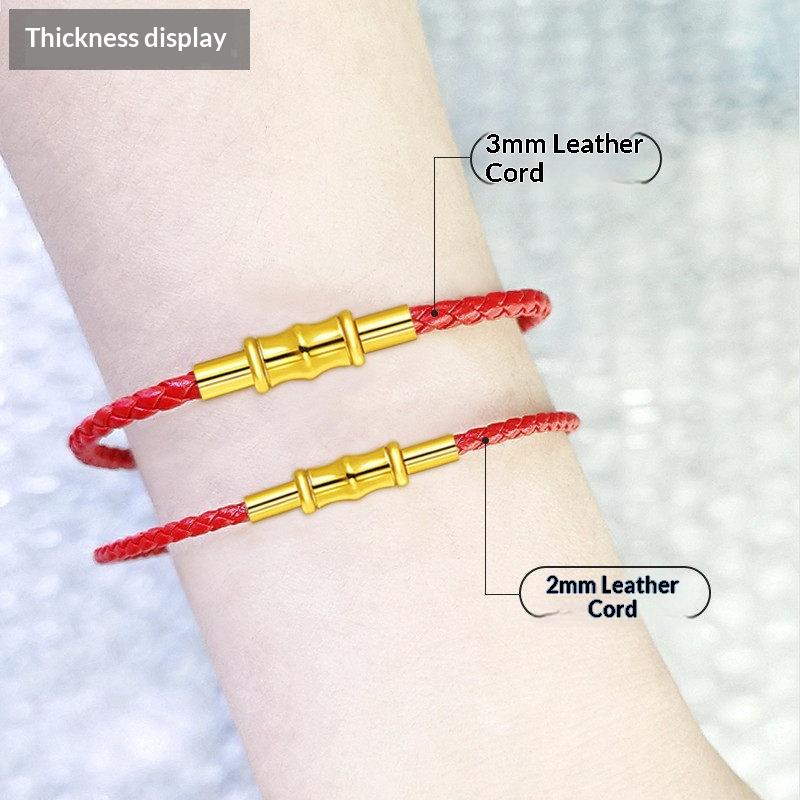 XD MB235 Gold Beaded Red String Zodiac Year Lucky Beads Leather Rope Braided Wristband Headscarves Stainless steel red bracelet