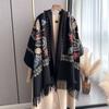 Winter Warm Cashmere Scarf for Women Floral Embroidery Pashmina Blanket Thick Shawl Wrap Neckerchief Elegant Poncho Bufanda