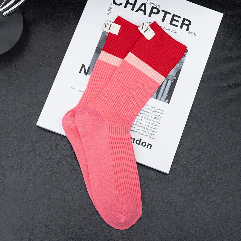 2022 Autumn Women's Color Block Vertical Stripe Mid-Calf Socks - Trendy Slimming Long Leg Korean Style