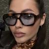 Luxurious Design Retro Double-Beam Women'S Sunglasses Large-Frame Leopard Print Brown Gradient Fashionable Sunglasses