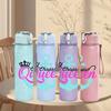 1PC Queen Anchor Crown Text Print 750ml Color Plastic Sports Water Bottle Leakproof Flip Straw Lid Suitable for Sports Office Home Use