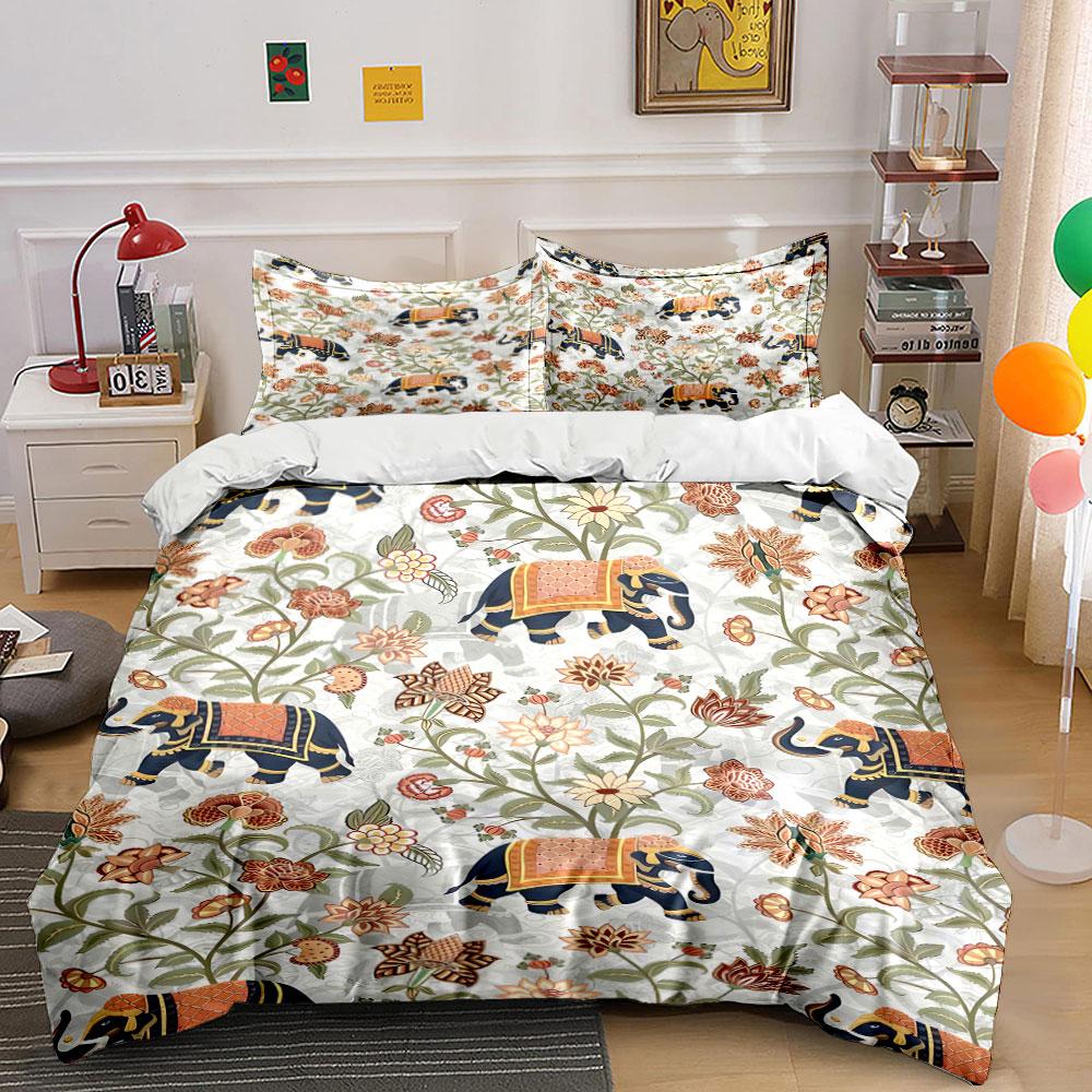 Elephants and floral motifs. Bedding sets Duvet cover sets Duvet covers Pillowcases(1 * Duvet Cover 2 * Pillowcases without duvet insert)