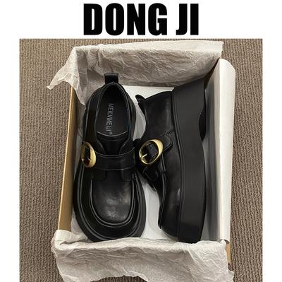 Кожаные туфли-лоферы на платформе с завышенной талией, женская обувь, весна-лето 2025, новые маленькие кожаные туфли в британском стиле, черные кожаные туфли-лодочки