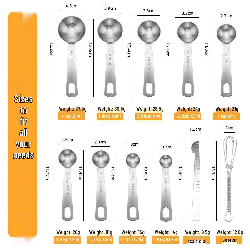 Набор мерных ложек из нержавеющей стали 304, цельный, с круглой ручкой, с крючком и шкалой для выпечки и кофе
