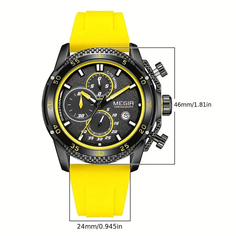 Megir Men's Watch With Silicone Strap Chronograph Quartz Wristwatches Glow Waterproof Wrist Watch, Ideal Choice for Gifts 2211