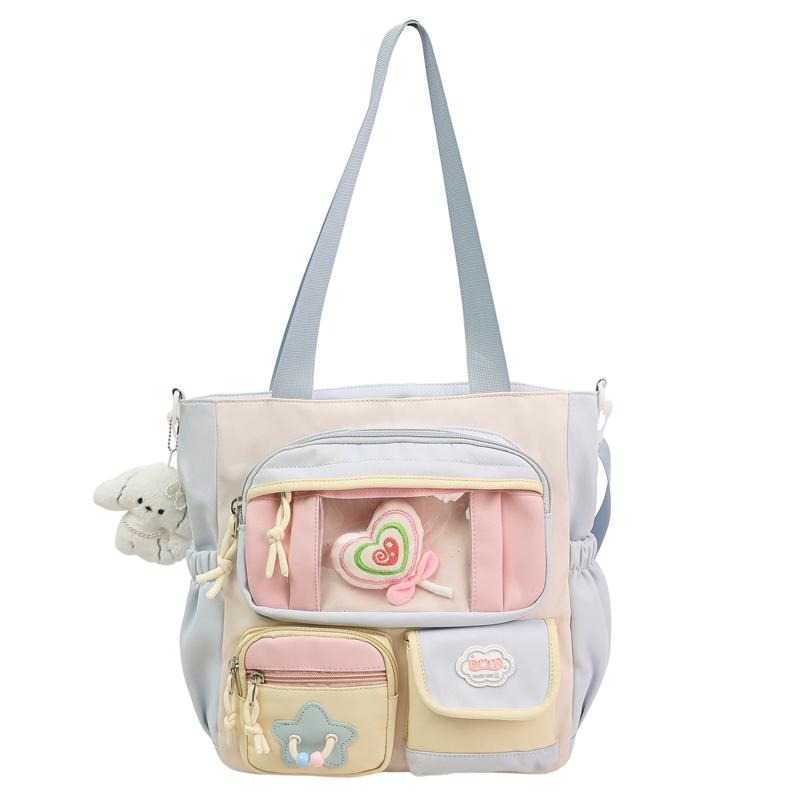 Contrast Color Student Shoulder Bag Girl's Large Capacity Crossbody Tote Bag