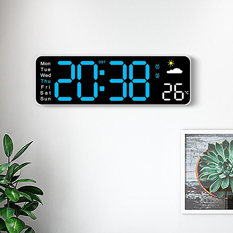 Large Digital Wall Clock Temperature Humidity Date Week Weather Display Brightness Adjustable LED Remote Control Alarm Clocks