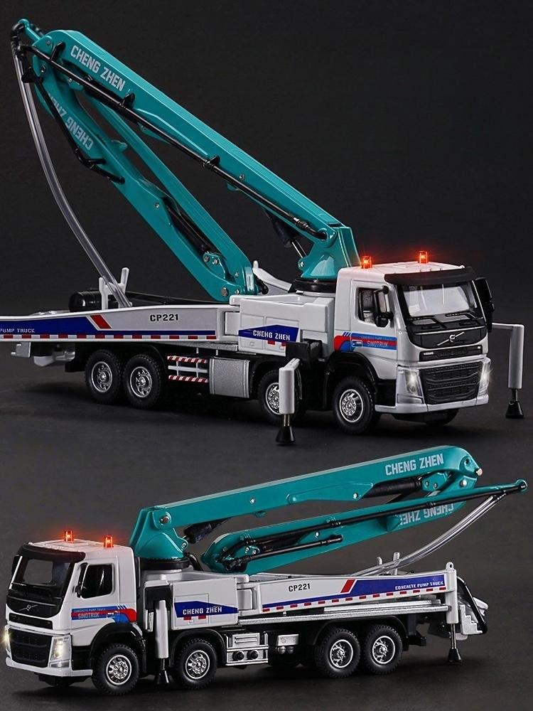 1/50 Volvo Concrete Pump Truck Toy Car Diecast Meatl Vehicle Model Pull Back Sound & Light Miniature Collection Gift For Boy Kid