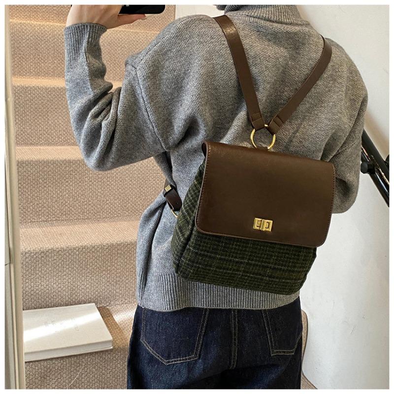 Retro Contrasting Color Plaid New Large-capacity Leisure Bag Texture Commuter Backpack Travel Bag