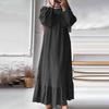 Women Robe Dress Crew Neck Long Puff Sleeves Pure Color Plus Size Patchwork Straight Pullover Casual Middle East Area Traditional Clothes Maxi Dress