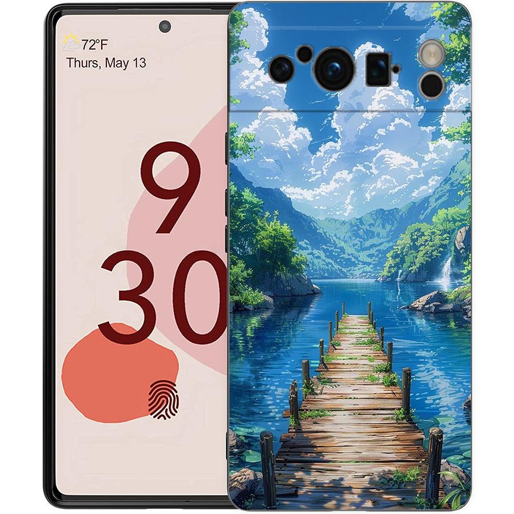 Чехол для телефона Google Pixel 8 7 6 Pro 8A 7A 6A, ТПУ-оболочка, Мягкий силикон, Ударопрочный, Черная крышка, Пейзажное искусство