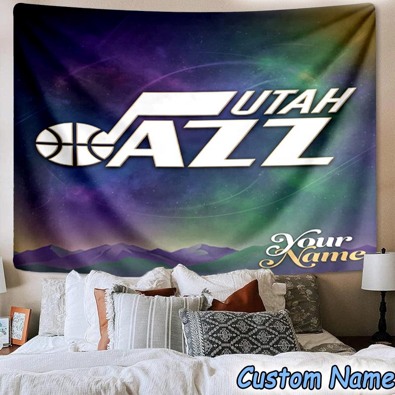 Custom Name Jazz Basketball Team Printed Tapestry, for Bedroom,Livingroom, dormitory, Large Wall Decor, Fabric Decor Fan Birthday Gifts