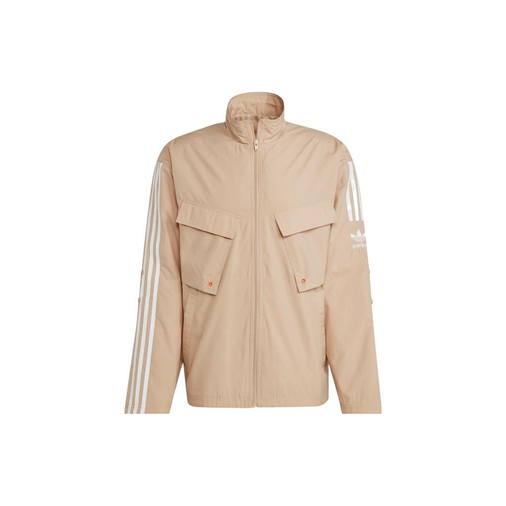 adidas Оригинальная куртка Trefoil Parley Tt с однотонным полосатым принтом и логотипом, мужская куртка с воротником на молнии, светло-коричневая HL9397