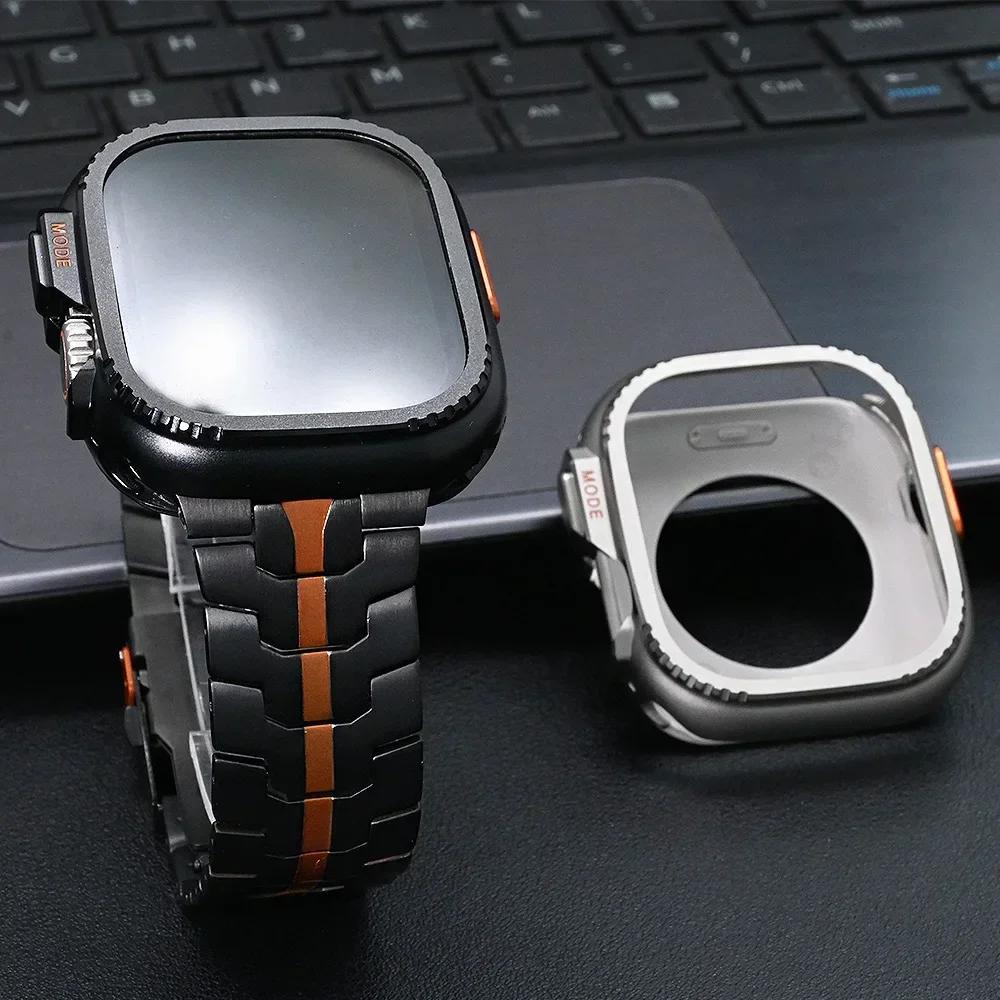 Титановый ремешок для Apple Watch Ultra 2 49 мм 46 мм 45 мм 44 мм Металлический защитный корпус-бампер для IWatch Series 10 9 8 7 6 5 4 SE