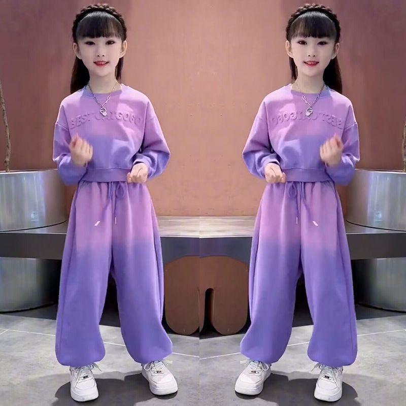 Осенние костюмы для девочек, корейская детская одежда, весенние и осенние спортивные свитера в западном стиле для девочек, костюм-двойка