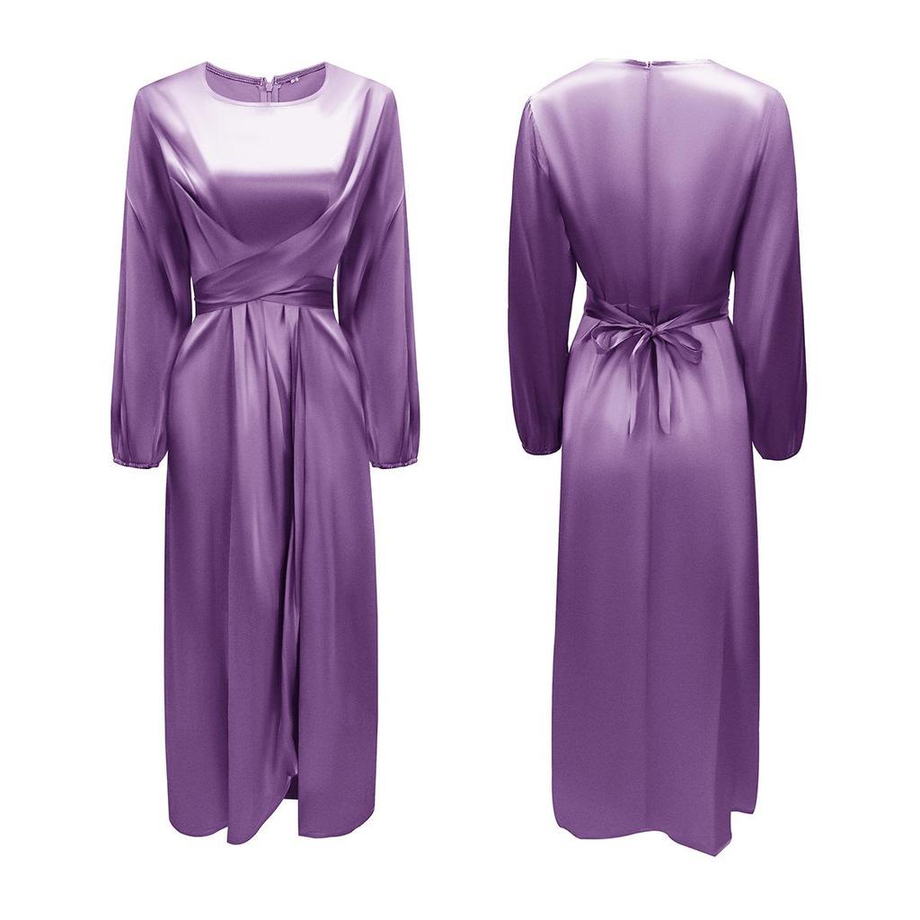 Женские однотонные тонкие длинные вечерние платья макси вечернее платье Восточный Дубай Платье Абая Кафтан Атласное мусульманское платье Абая Исламская одежда