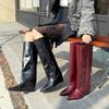 Женские высокие сапоги-рыцари на внутренней платформе, осенне-зимние новинки из кожи с острым носком на среднем каблуке, сапоги до колена, женские прямые сапоги