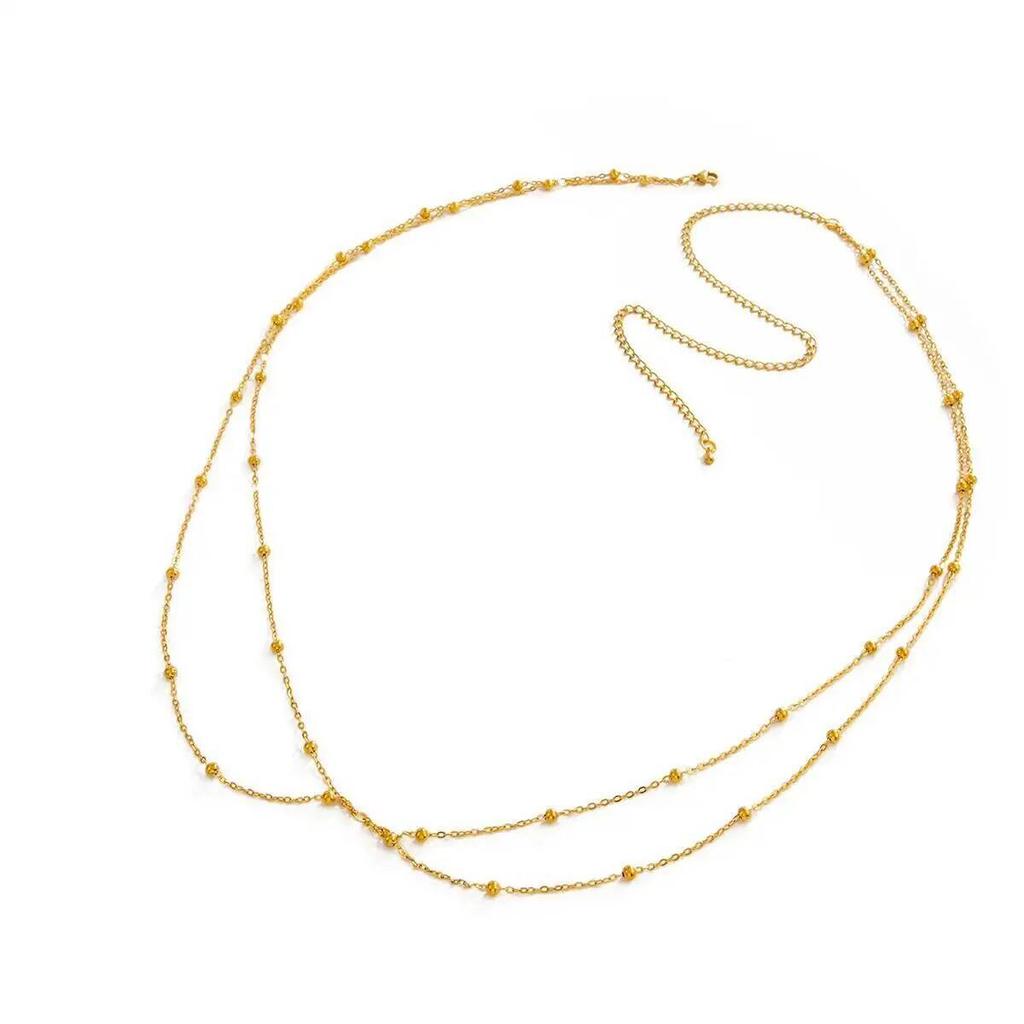 IngeSight.Z Fashion Sexy Stainless Steel Double Layer Cross Belly Chains Summer Waterproof Gold Color Waist Chain Body Jewelry