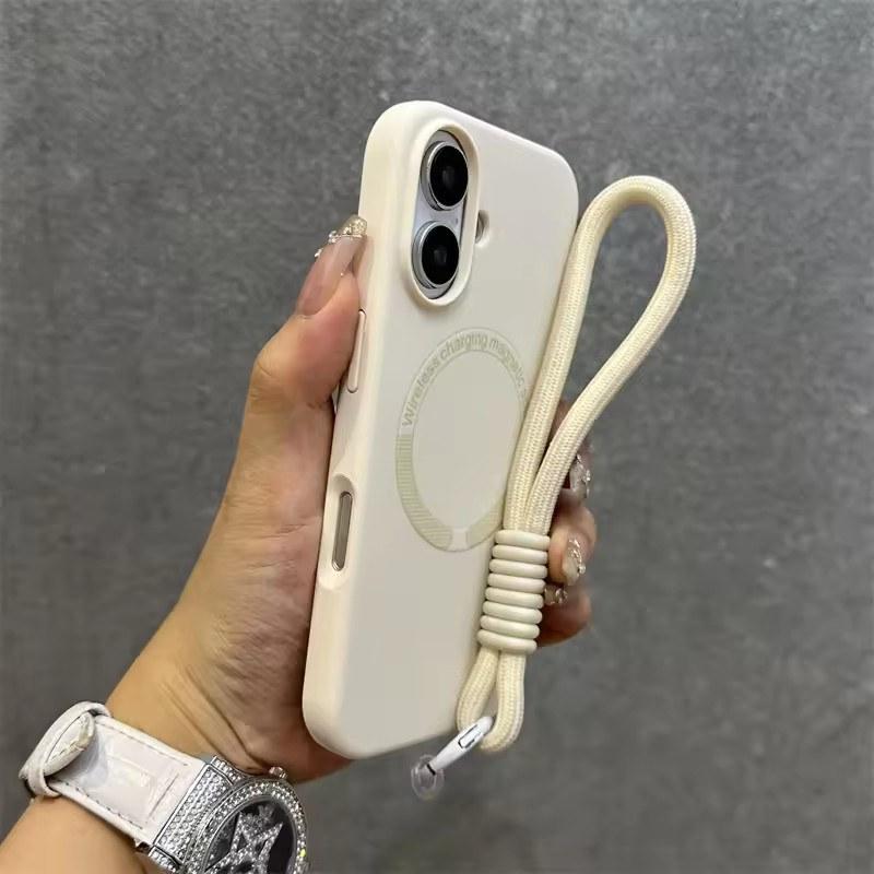 Для Magsafe Liquid Silicone Lanyard Case для iPhone 16 15 14 13 12 11 Pro Max 16 Plus Microfiber Indoor Bracelet Cover
